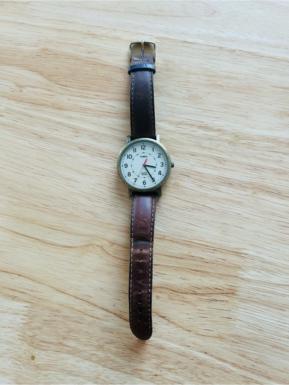 Timex Indiglo Easy Reader White Dial Brown Leather Strap Quartz Watch Working